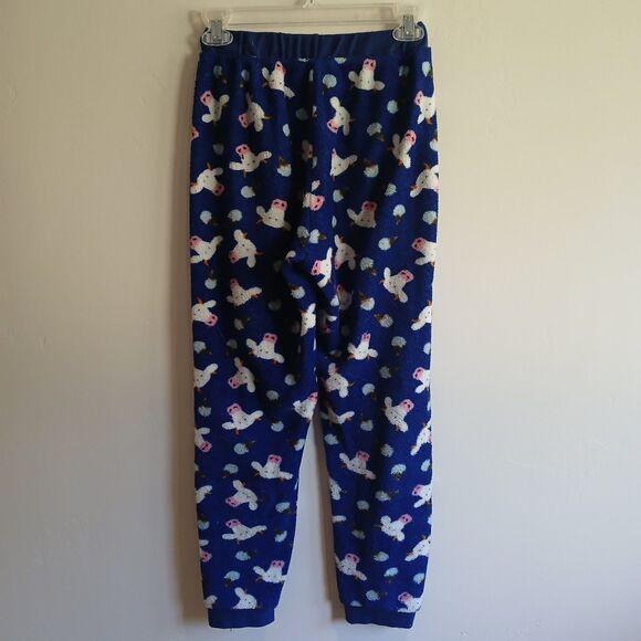 Fuzzy Lounge Pants XS Blue Cow Head Print Elastic Waist Leisure Weekend - Picture 2 of 8